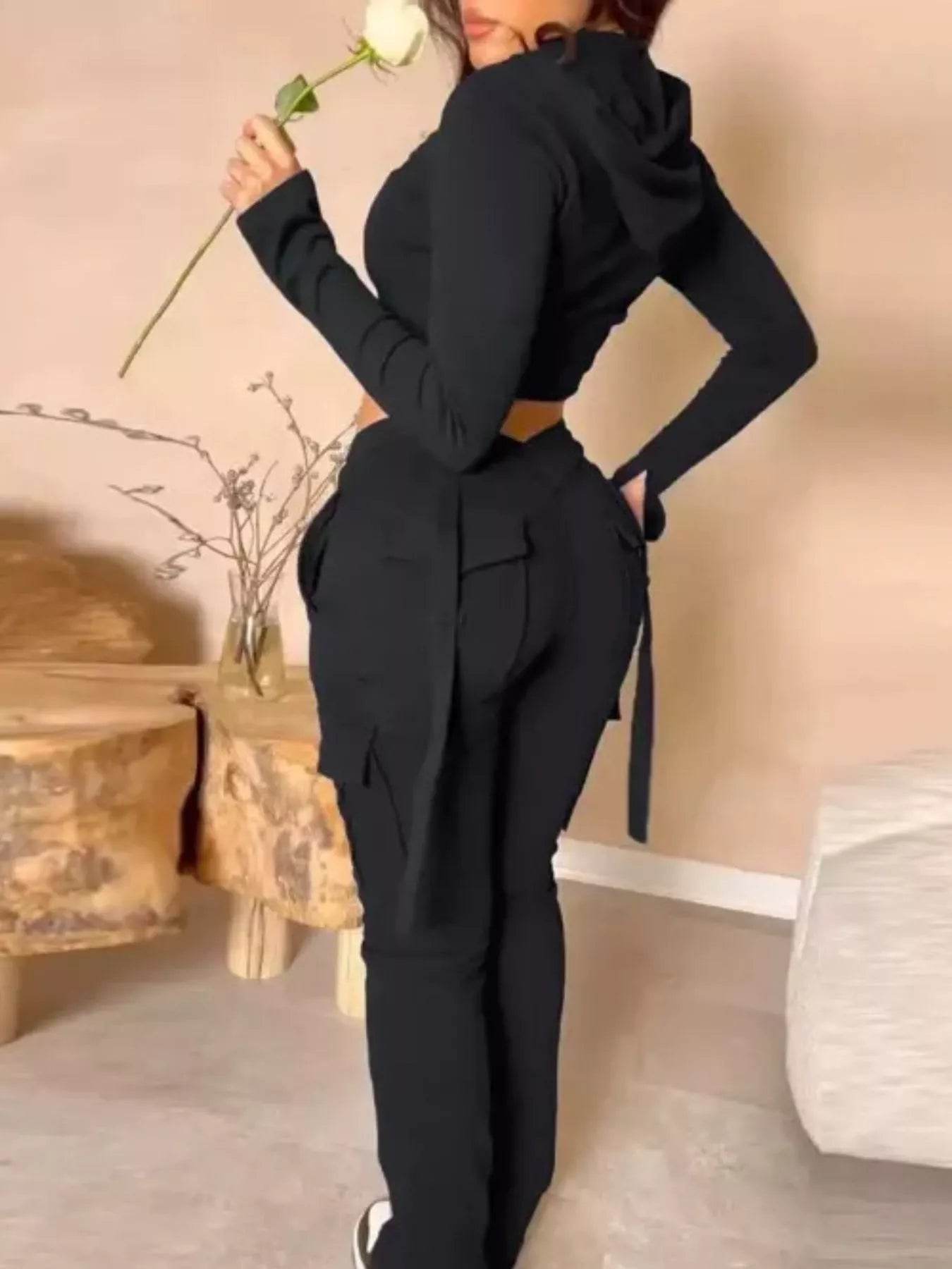 Full Size Zip Up Long Sleeve Hooded Top and Cargo Pants Set Plus Size - IntuitiveEncBoutique