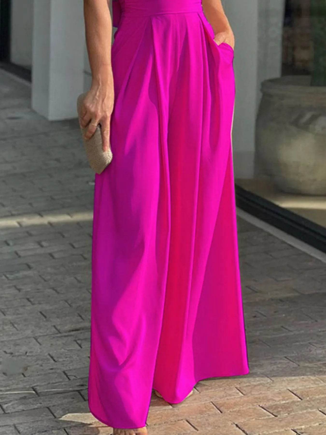 Full Size Cutout V-Neck Puff Sleeve Jumpsuit Plus Size - IntuitiveEncBoutique