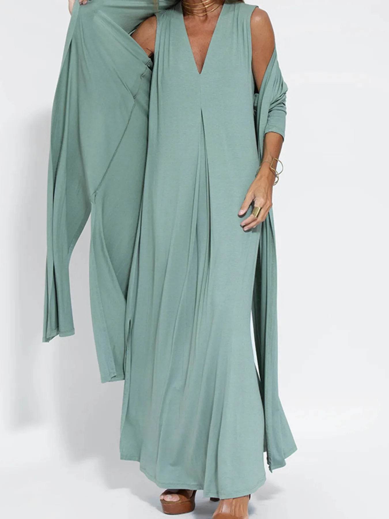 Full Size Open Front Side Slit Longline Cardigan Plus Size - IntuitiveEncBoutique