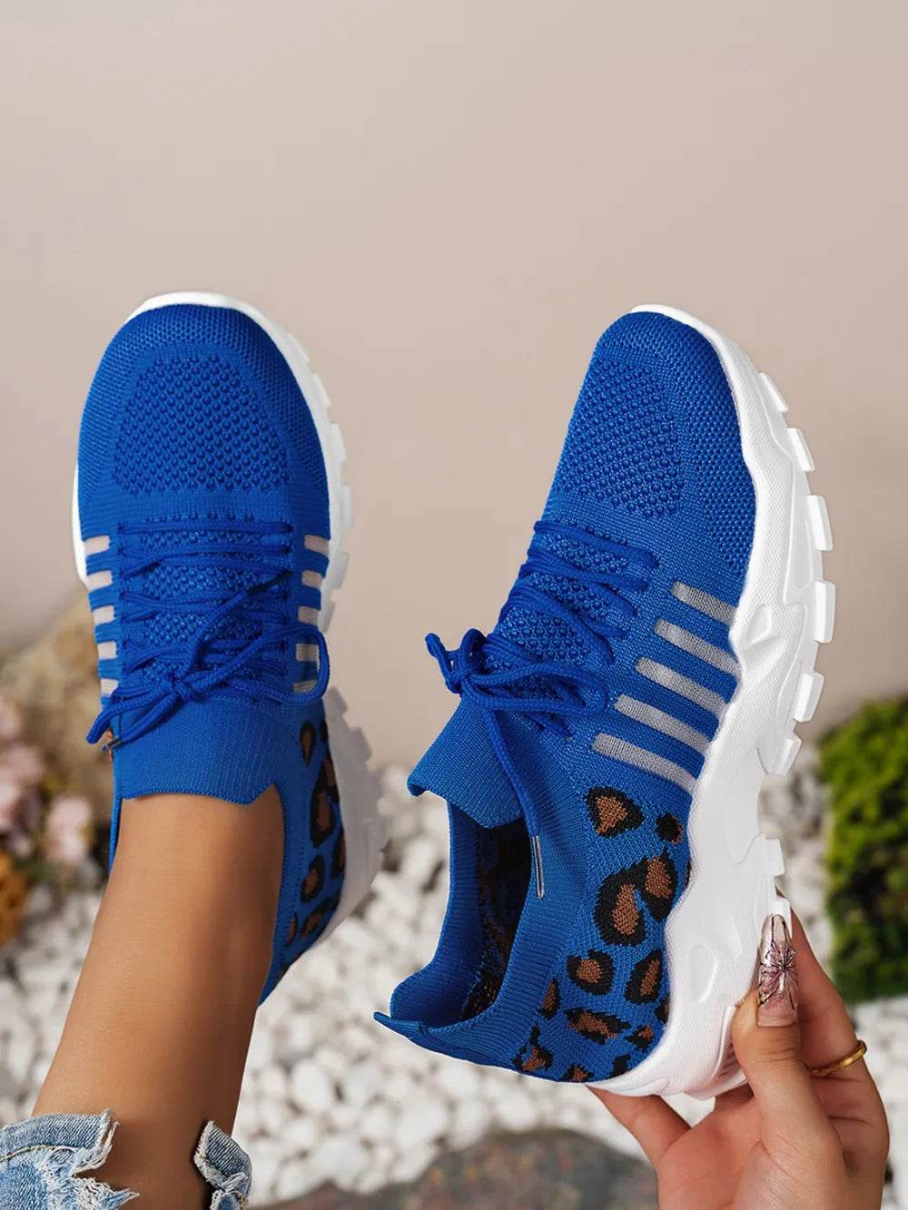 Cutout Leopard Lace Up Mesh Athletic - IntuitiveEncBoutique