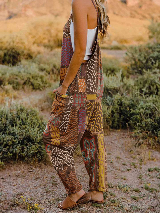 Double Take Full Size Printed V-Neck Sleeveless Jumpsuit - IntuitiveEncBoutique