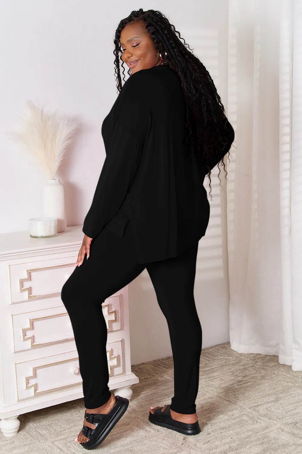 Basic Bae Bamboo Full Size V-Neck Long Sleeve Top and Pants Lounge Set - IntuitiveEncBoutique