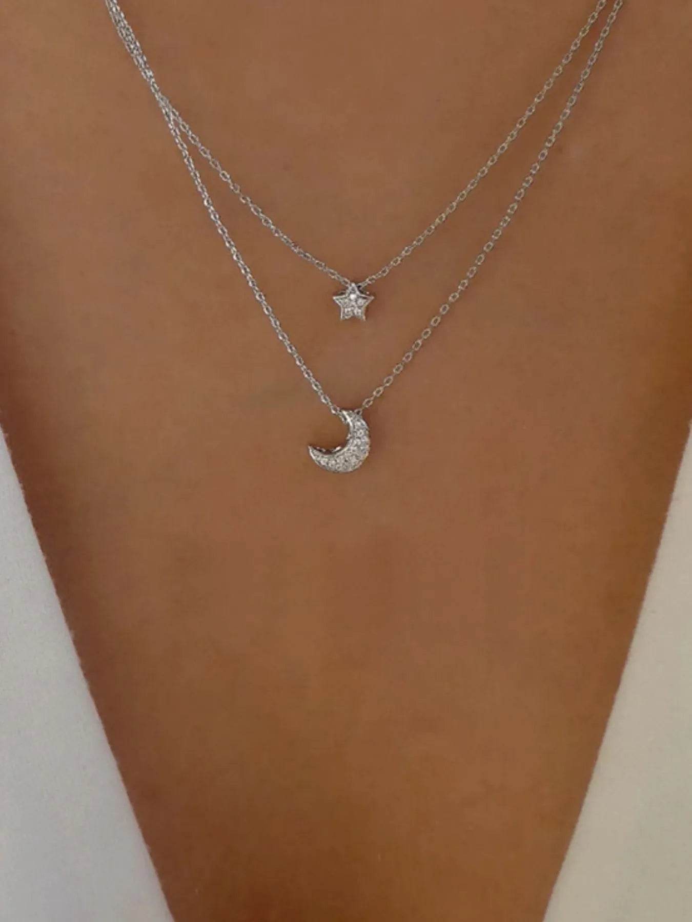 Double Layered Star and Moon Pendant Necklace - IntuitiveEncBoutique