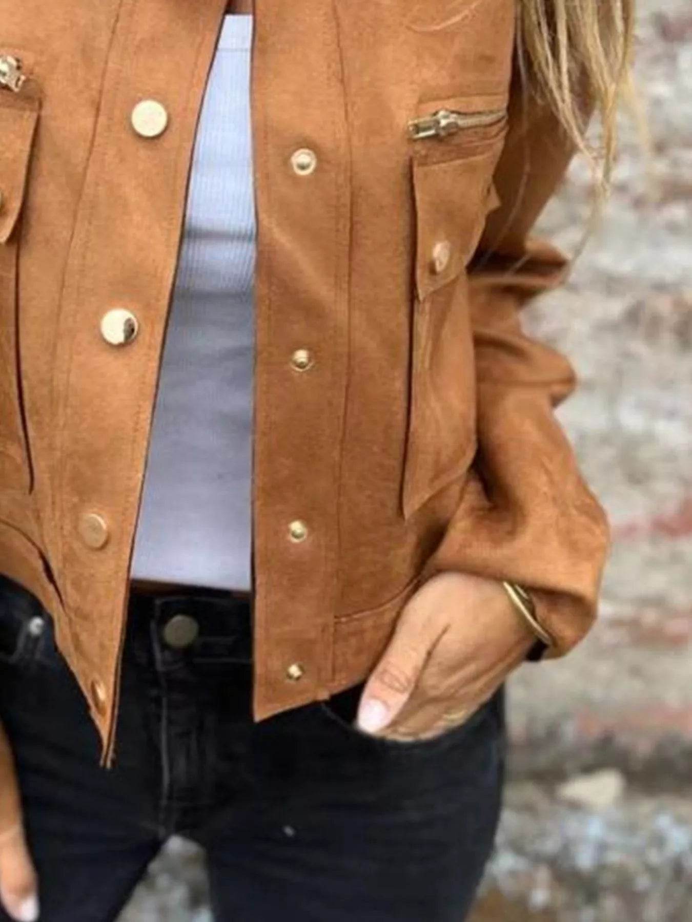 Full Size Snap Down Long Sleeve Jacket Plus Size - IntuitiveEncBoutique