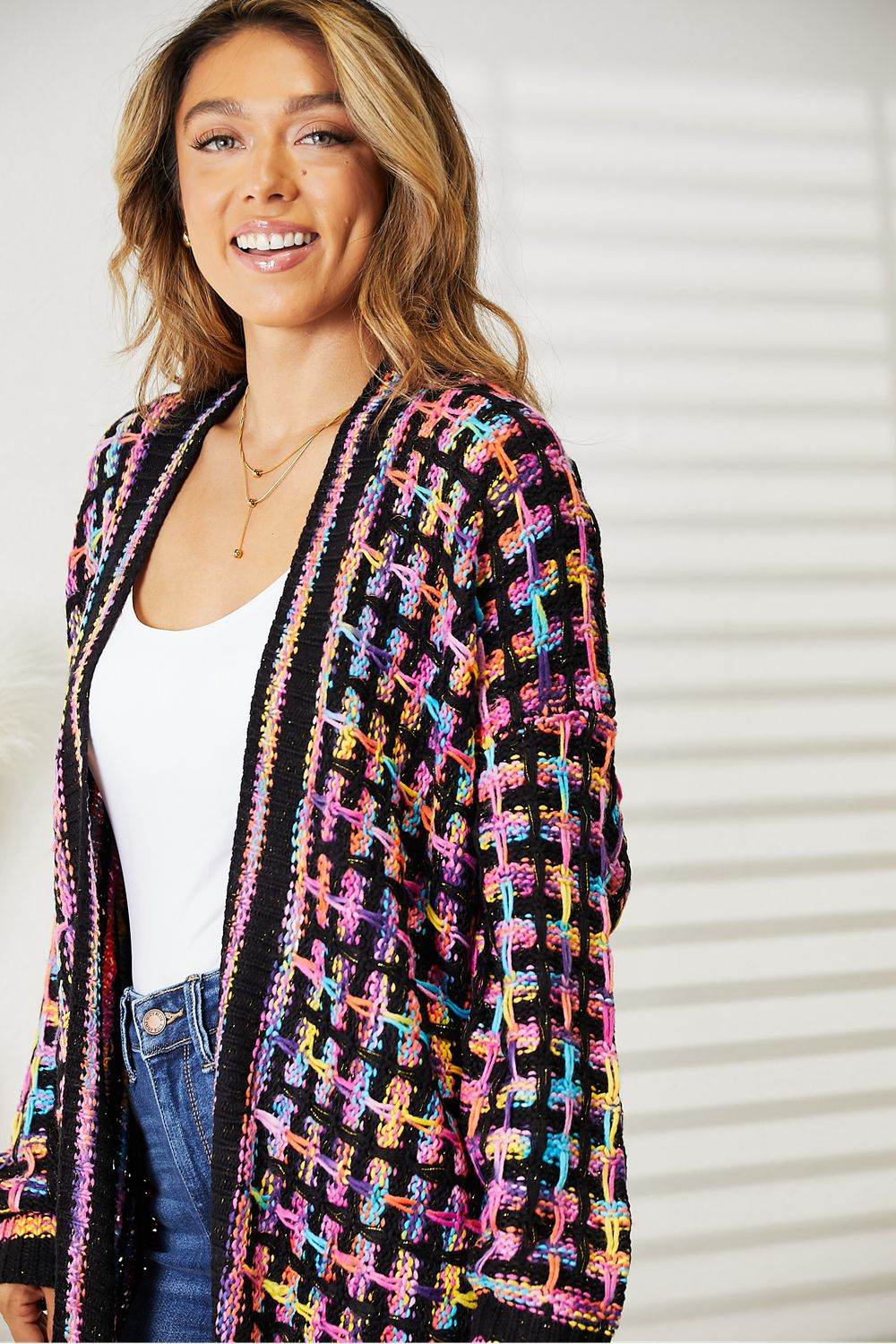 Angel Wings Full Size Multicolored Open Front Fringe Hem Cardigan - IntuitiveEncBoutique