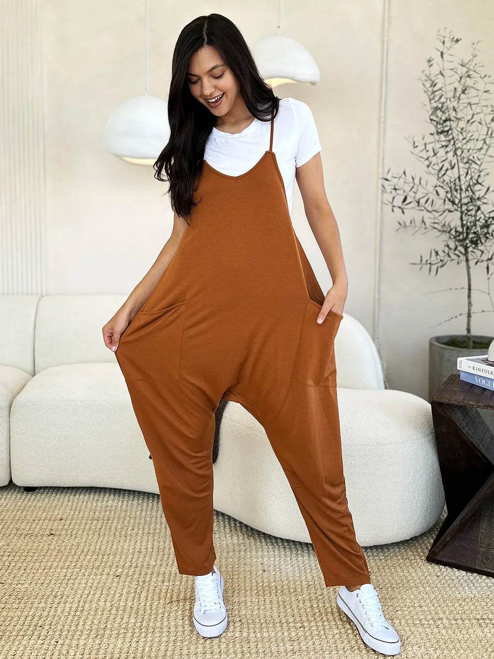 Double Take Full Size Sleeveless V-Neck Pocketed Jumpsuit - IntuitiveEncBoutique