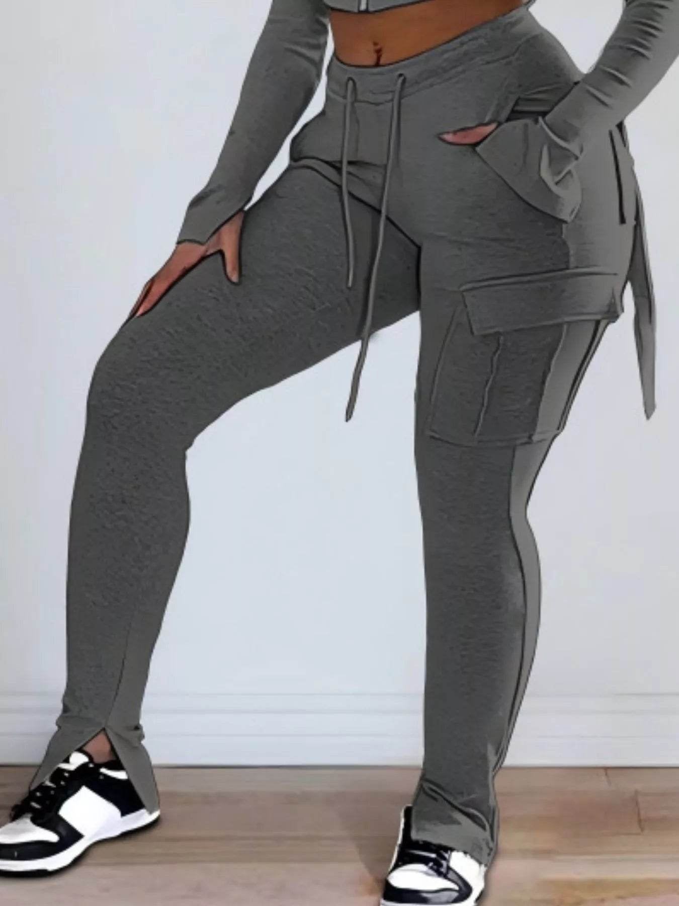 Full Size Zip Up Long Sleeve Hooded Top and Cargo Pants Set Plus Size - IntuitiveEncBoutique