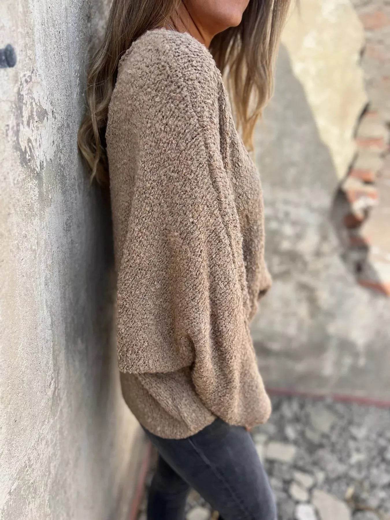 Full Size V-Neck Long Sleeve Sweater Plus Size - IntuitiveEncBoutique