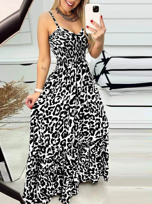 Full Size Leopard Print Spaghetti Strap Maxi Dress Plus Size - IntuitiveEncBoutique