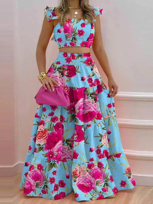 Full Size Ruffled Cami and Tiered Maxi Skirt Set Plus Size - IntuitiveEncBoutique