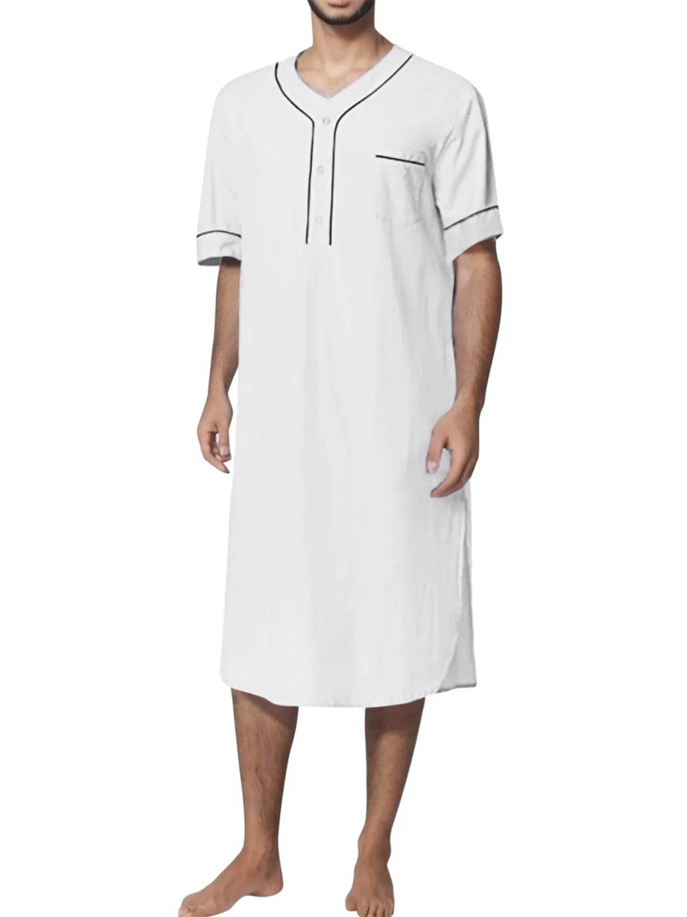 Men's Full Size Button Detail Short Sleeve Lounge Dress Plus Size - IntuitiveEncBoutique