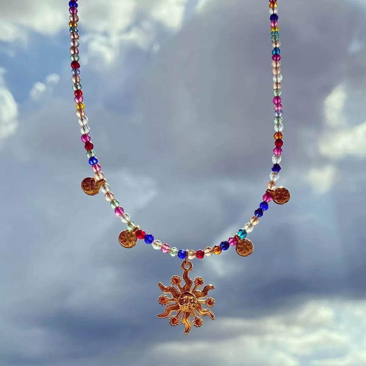 14K Gold-Plated Bead Sun Pendant Necklace - IntuitiveEncBoutique