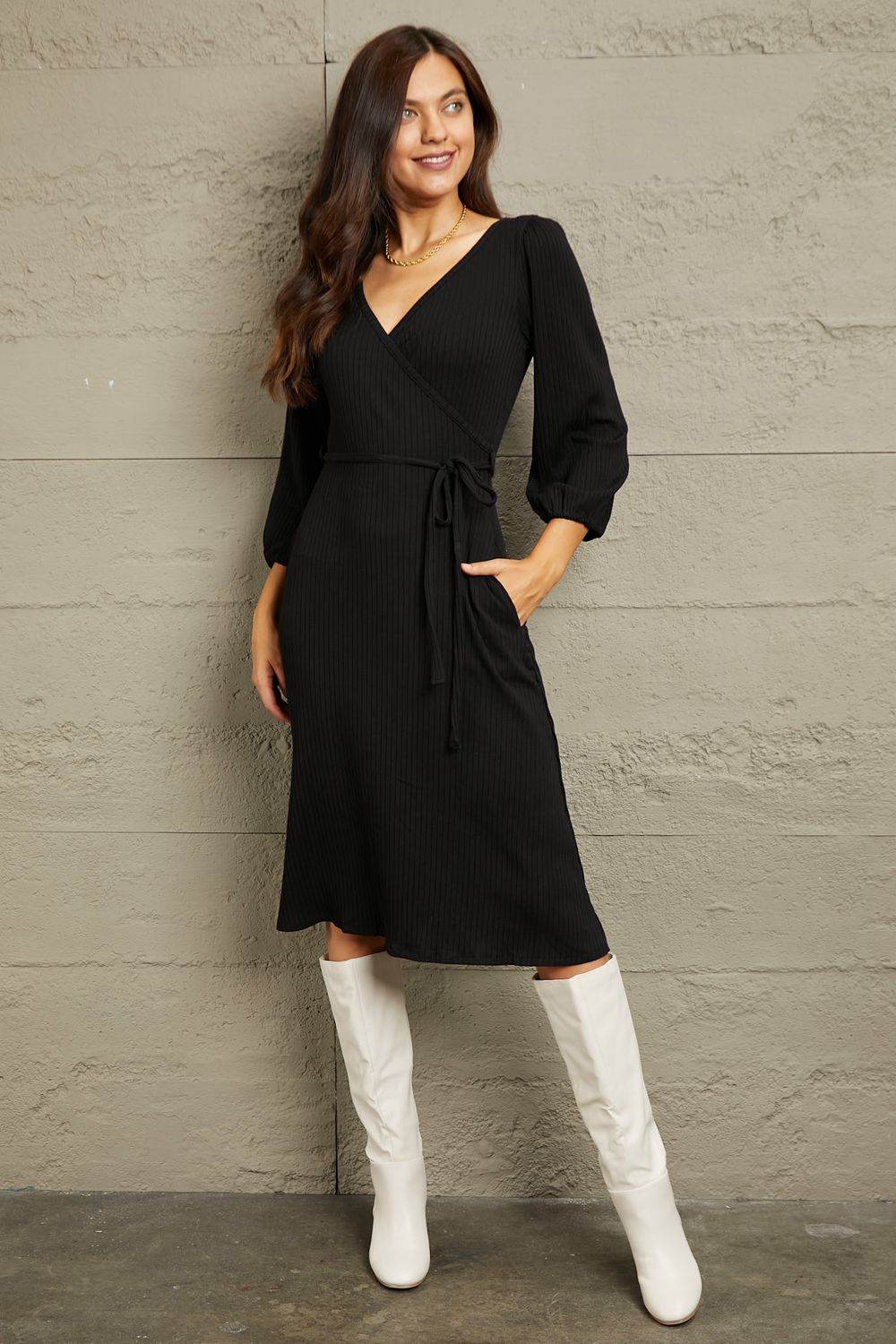 Culture Code Full Size Surplice Flare Ruching Dress - IntuitiveEncBoutique