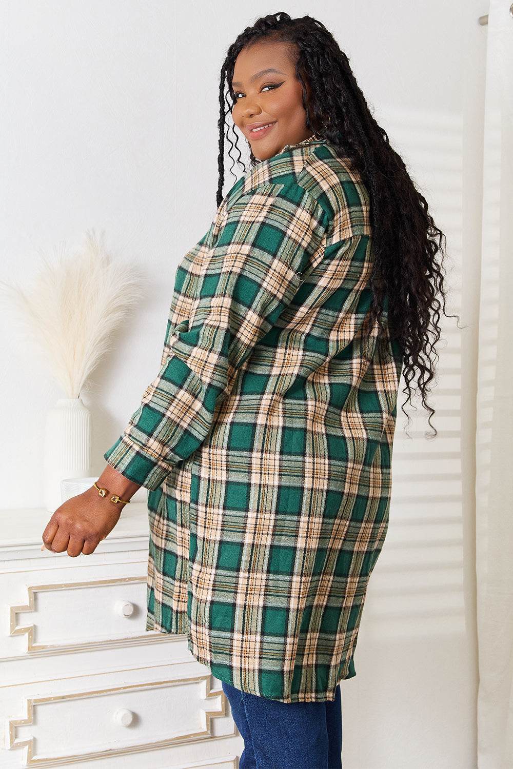 Mandy Plaid Collared Neck Long Sleeve Shirt - IntuitiveEncBoutique