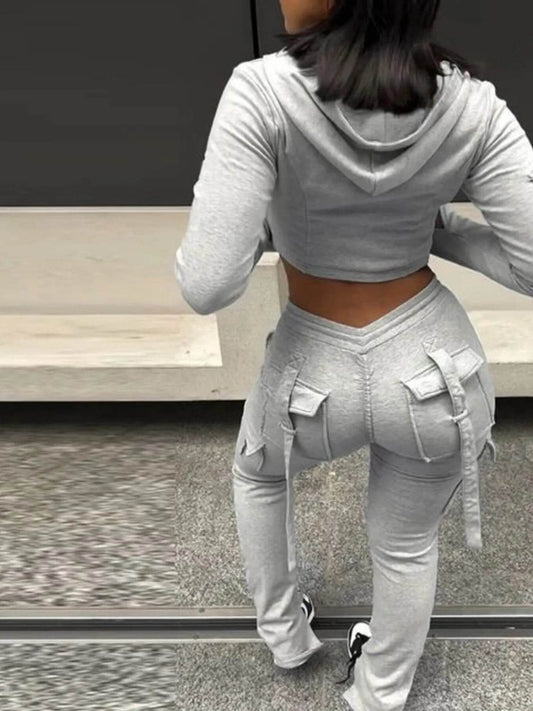 Full Size Zip Up Long Sleeve Hooded Top and Cargo Pants Set Plus Size - IntuitiveEncBoutique
