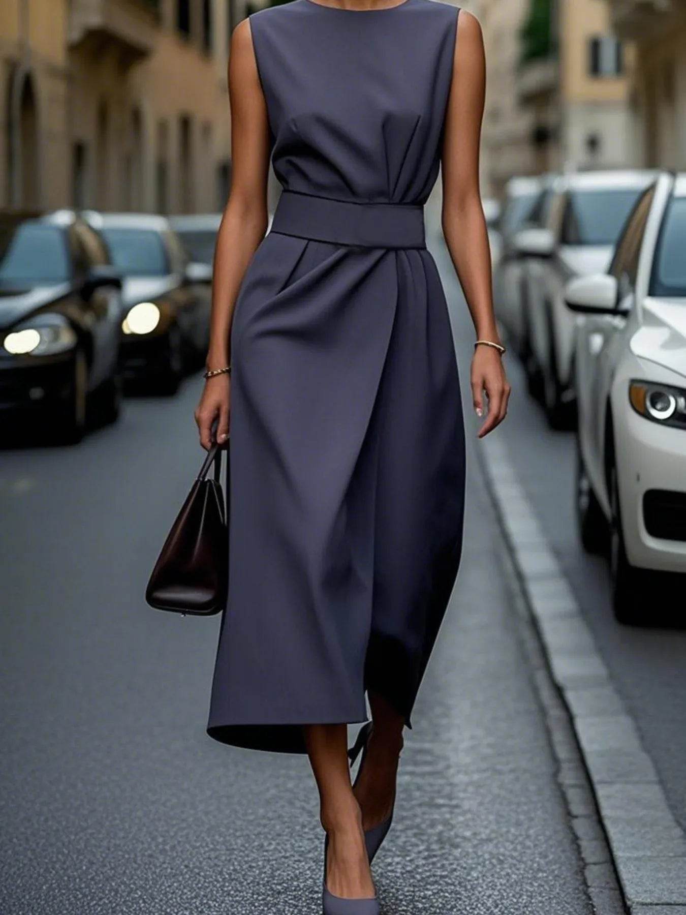 Round Neck Sleeveless Midi Sheath Dress - IntuitiveEncBoutique