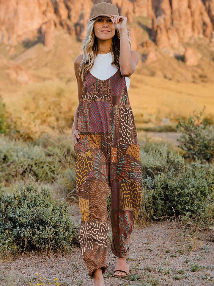 Double Take Full Size Printed V-Neck Sleeveless Jumpsuit - IntuitiveEncBoutique