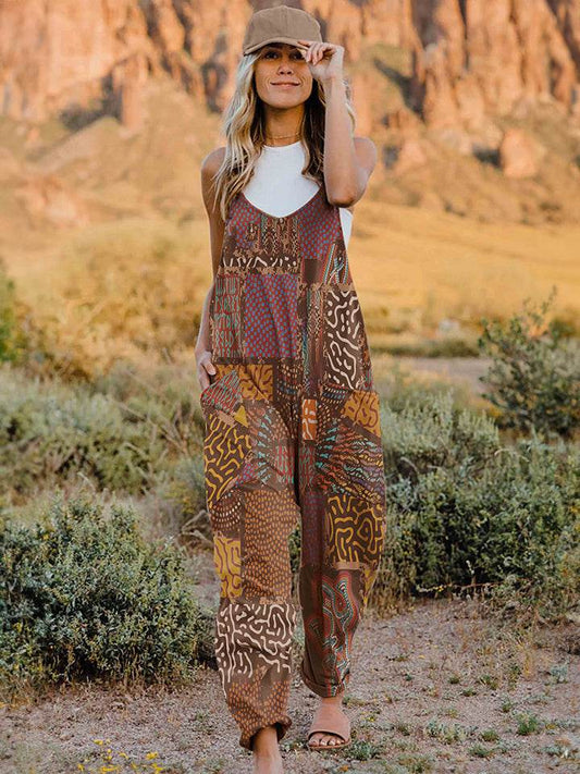 Double Take Full Size Printed V-Neck Sleeveless Jumpsuit - IntuitiveEncBoutique