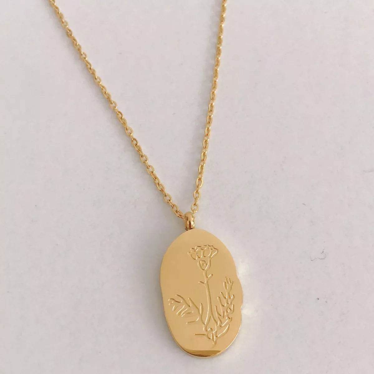 18K Gold-Plated Engraved Pendant Necklace - IntuitiveEncBoutique