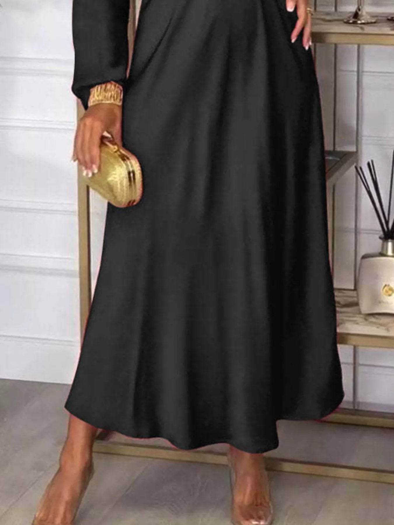 Full Size V-Neck Long Sleeve Midi Dress Plus Size - IntuitiveEncBoutique