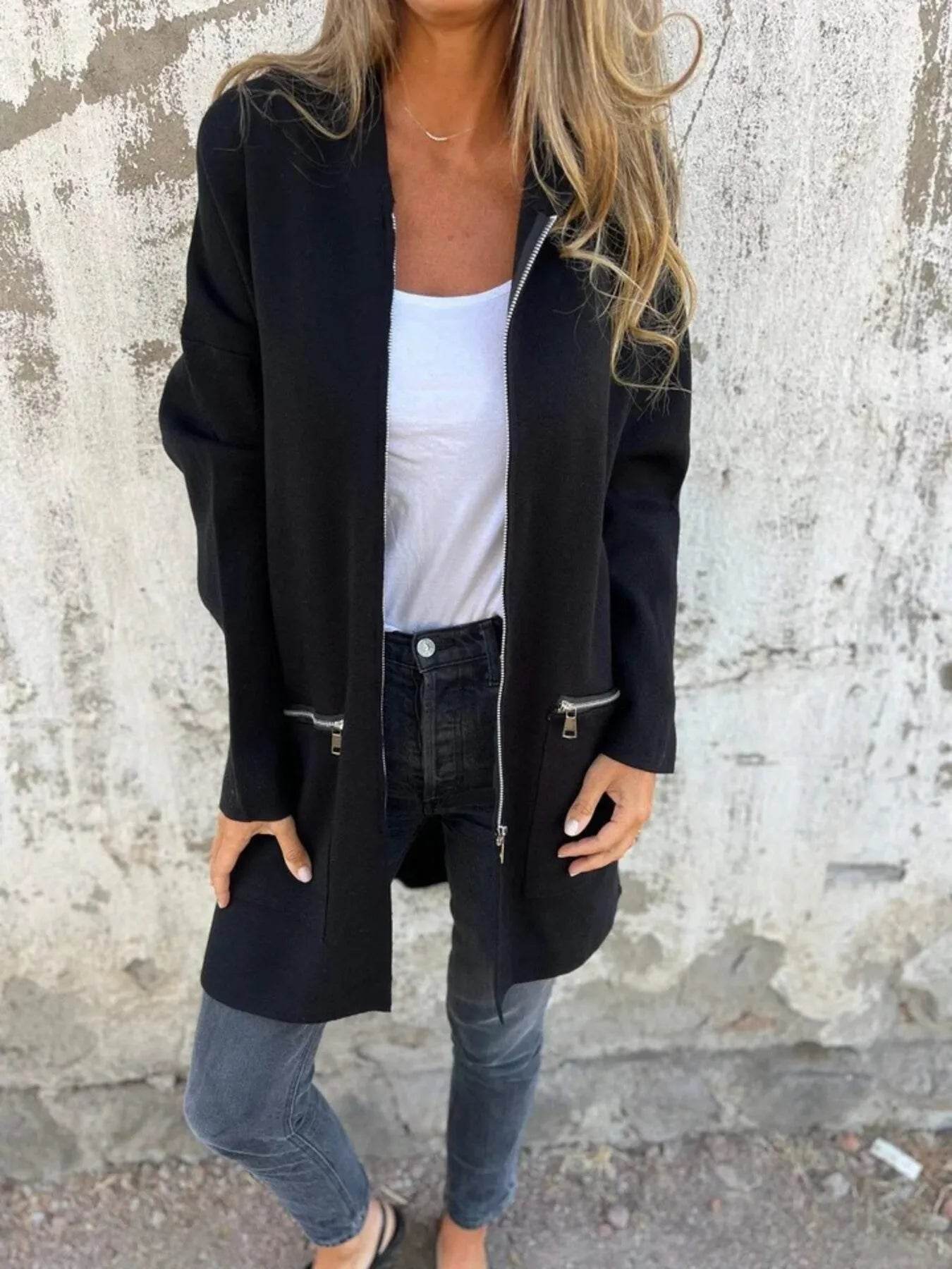 Full Size Zip Up Long Sleeve Hooded Outerwear Plus Size - IntuitiveEncBoutique