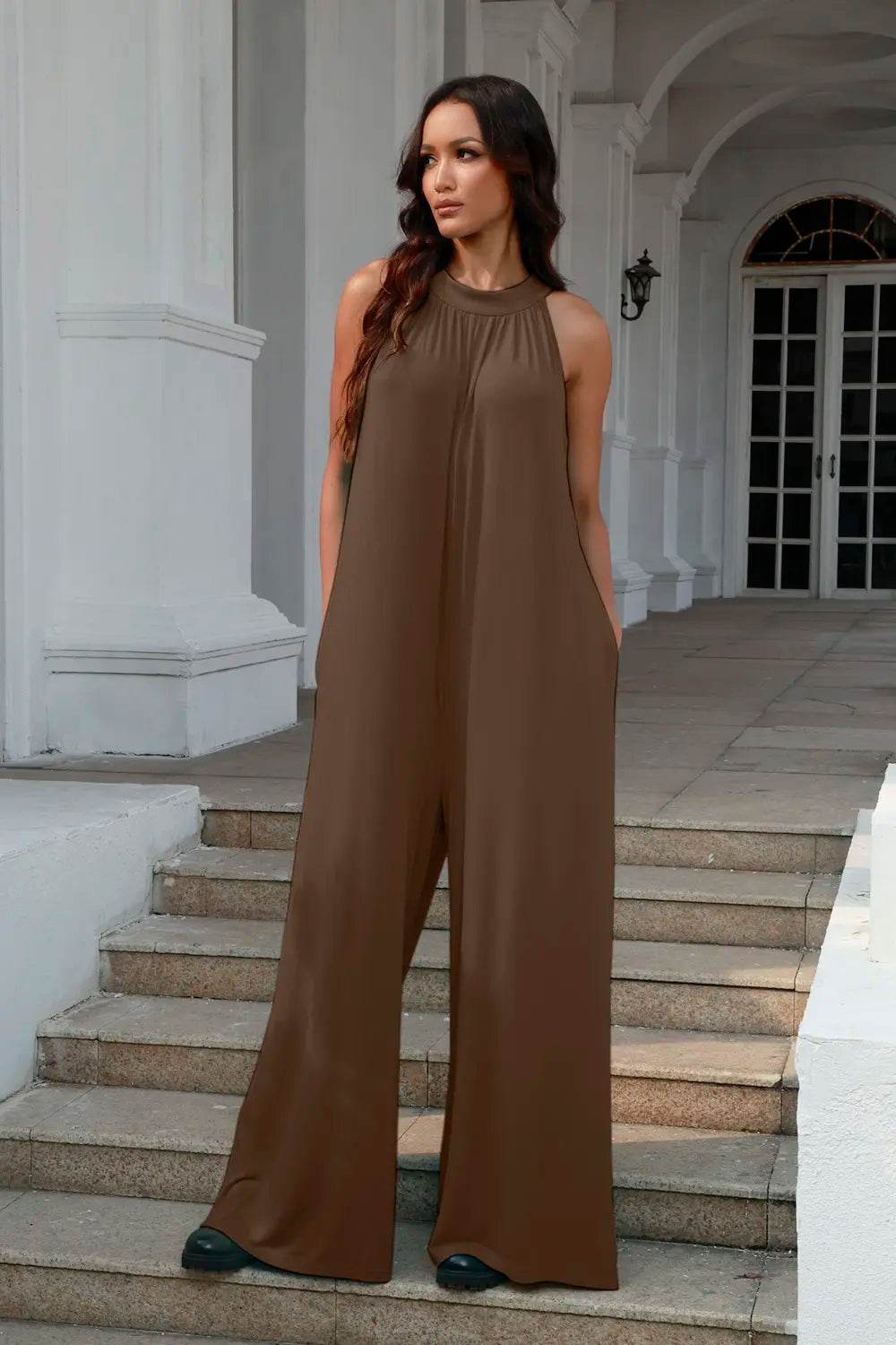 Double Take Full Size Tie Back Cutout Sleeveless Jumpsuit - IntuitiveEncBoutique