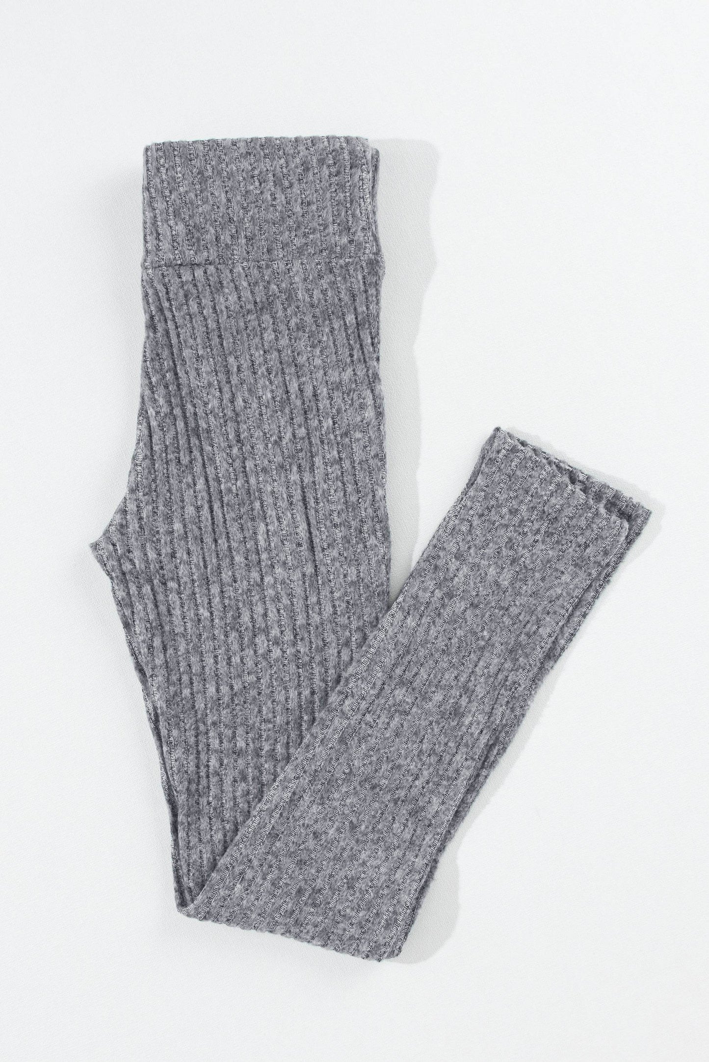 Dark Grey Wide Waistband Ribbed Textured Knit Leggings - IntuitiveEncBoutique