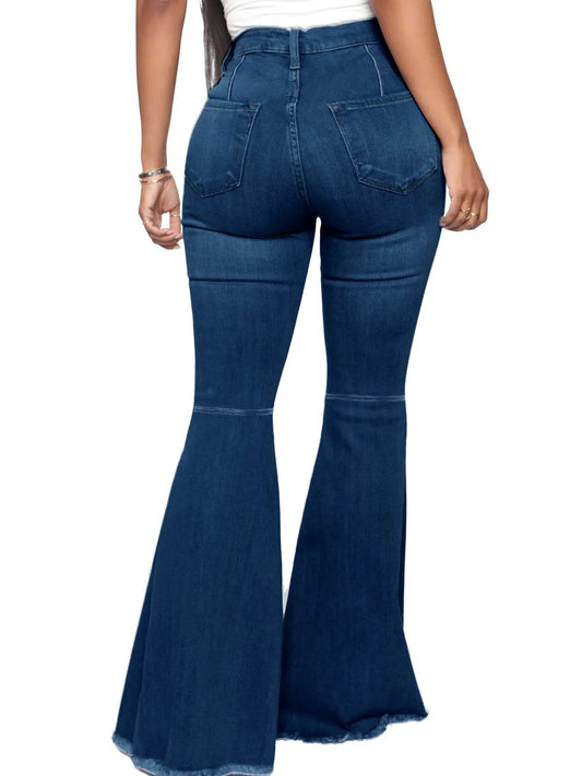 Full Size High-Waisted Raw Hem Flare Jeans Plus Size - IntuitiveEncBoutique