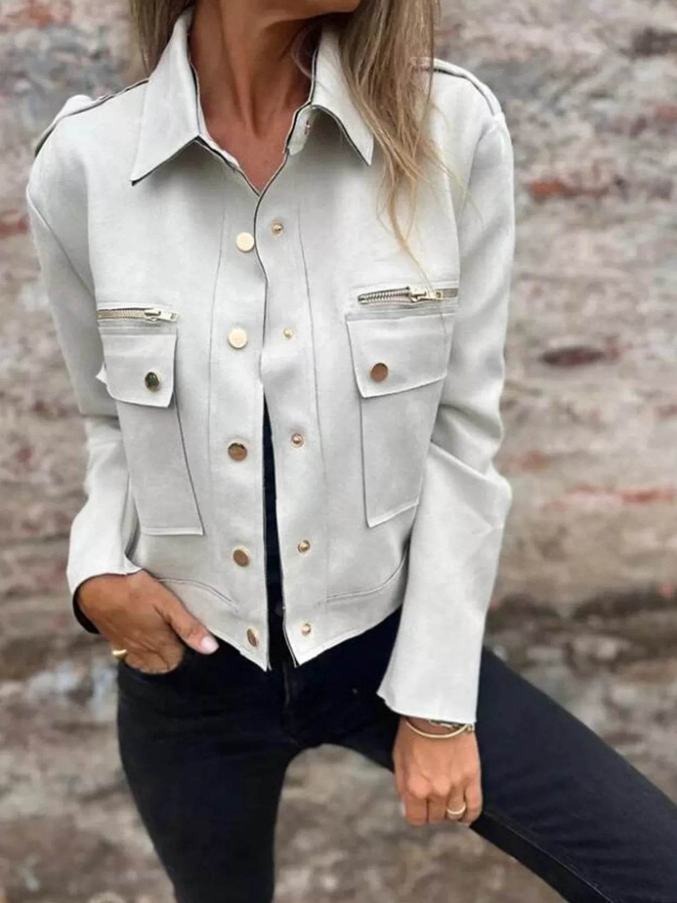Full Size Snap Down Long Sleeve Jacket Plus Size - IntuitiveEncBoutique