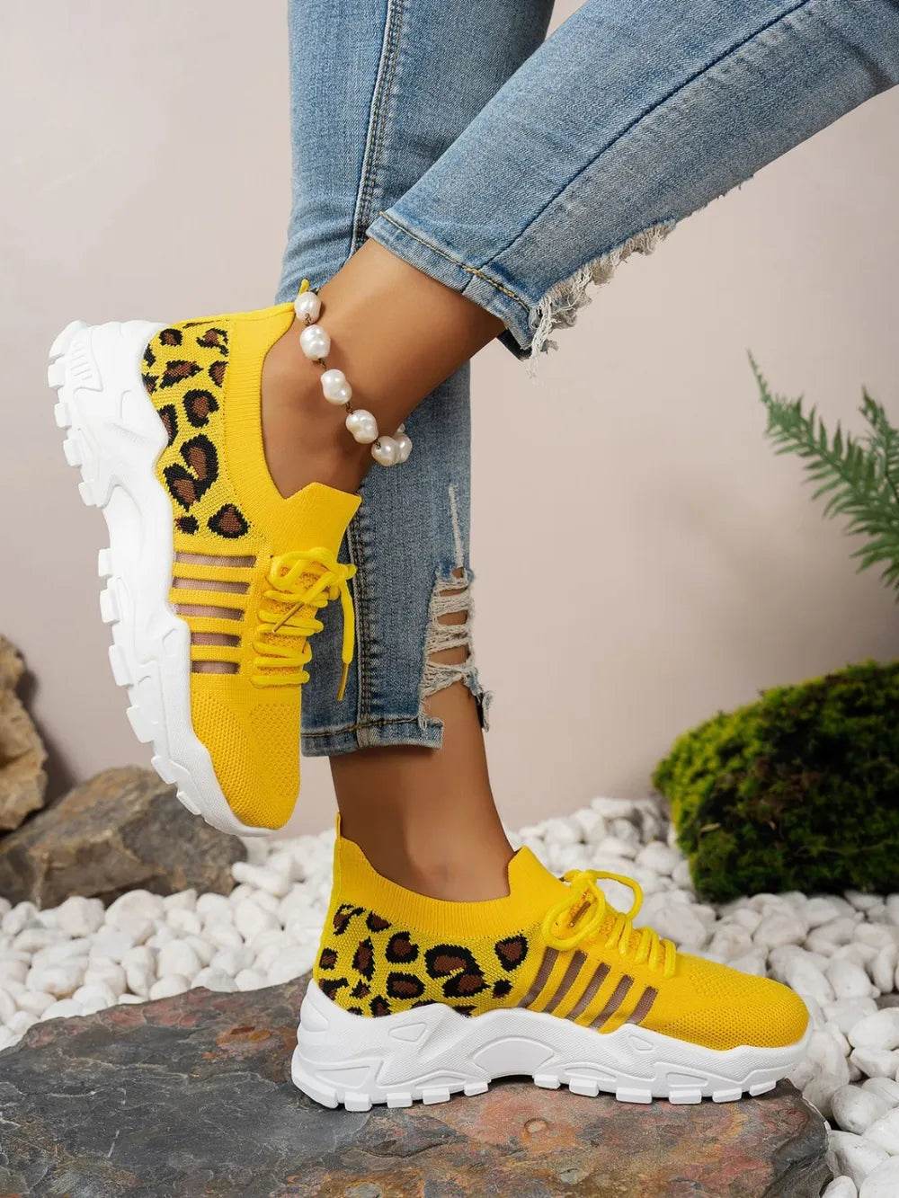 Cutout Leopard Lace Up Mesh Athletic - IntuitiveEncBoutique