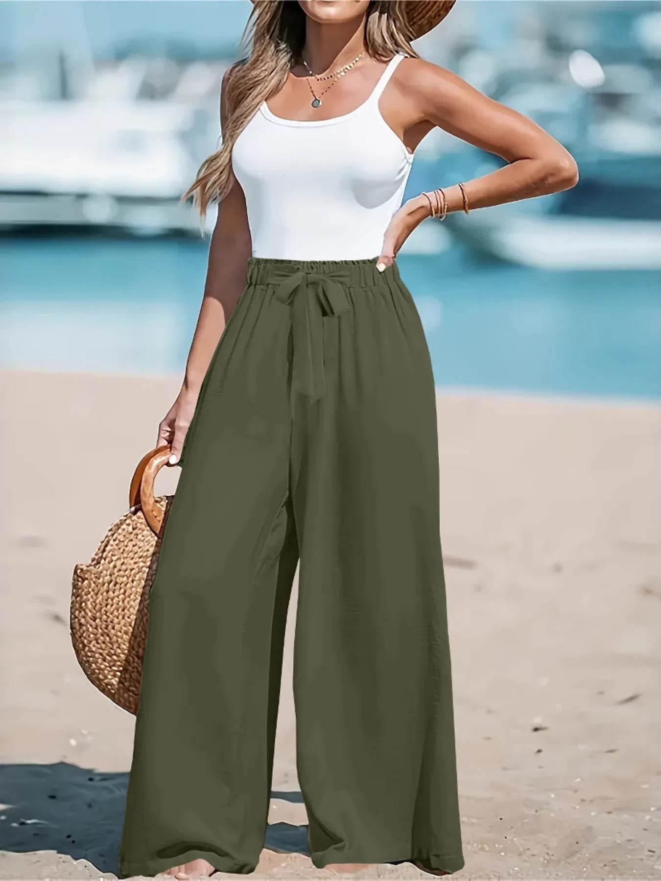 Full Size Drawstring Waist Wide Leg Pants Plus Size - IntuitiveEncBoutique