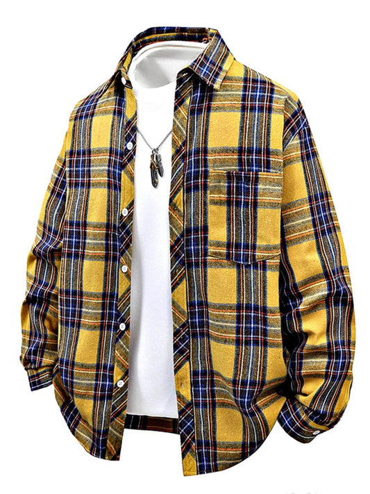 Men's Full Size Plaid Button Up Long Sleeve Shirt Plus Size - IntuitiveEncBoutique
