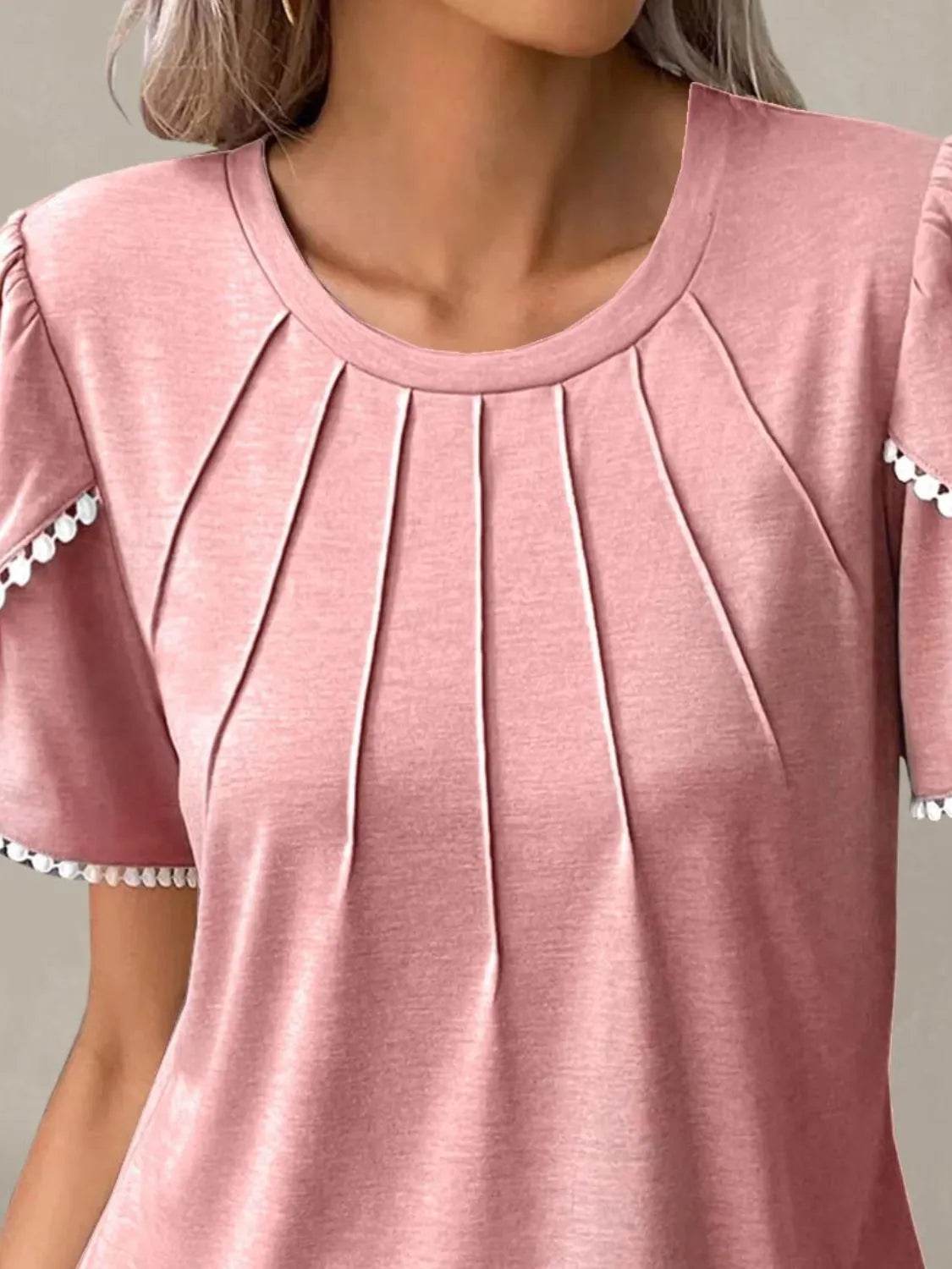 Full Size Round Neck Petal Sleeve Blouse Plus Size - IntuitiveEncBoutique