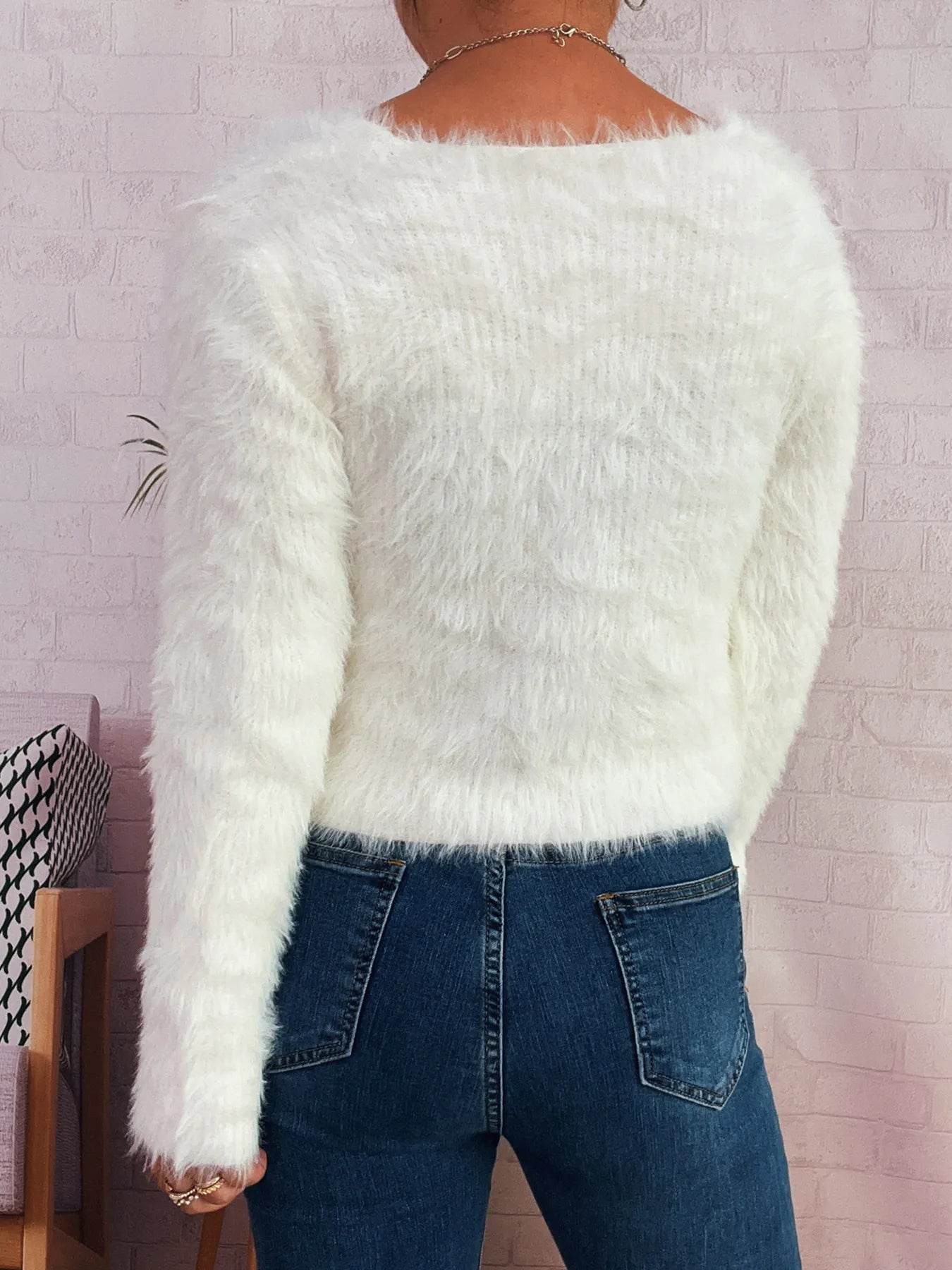 Fuzzy Heart Shape Button-Up Cardigan - IntuitiveEncBoutique