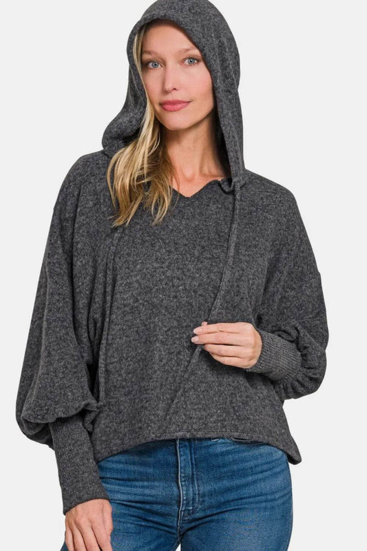 Zenana Brushed Hacci Drop Shoulder Cropped Hoodie - IntuitiveEncBoutique