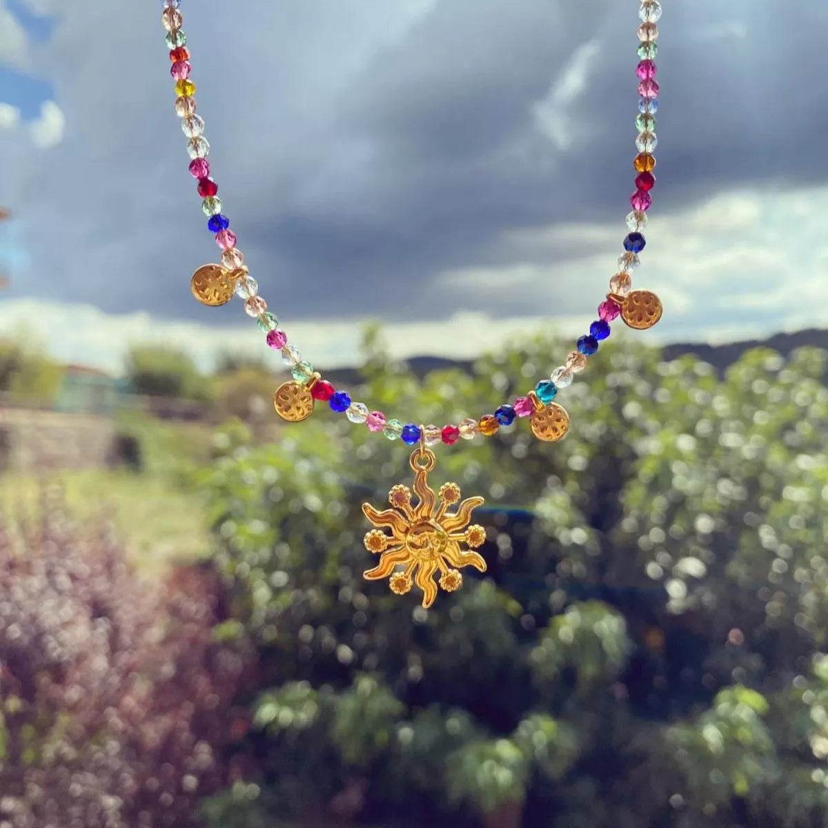 14K Gold-Plated Bead Sun Pendant Necklace - IntuitiveEncBoutique
