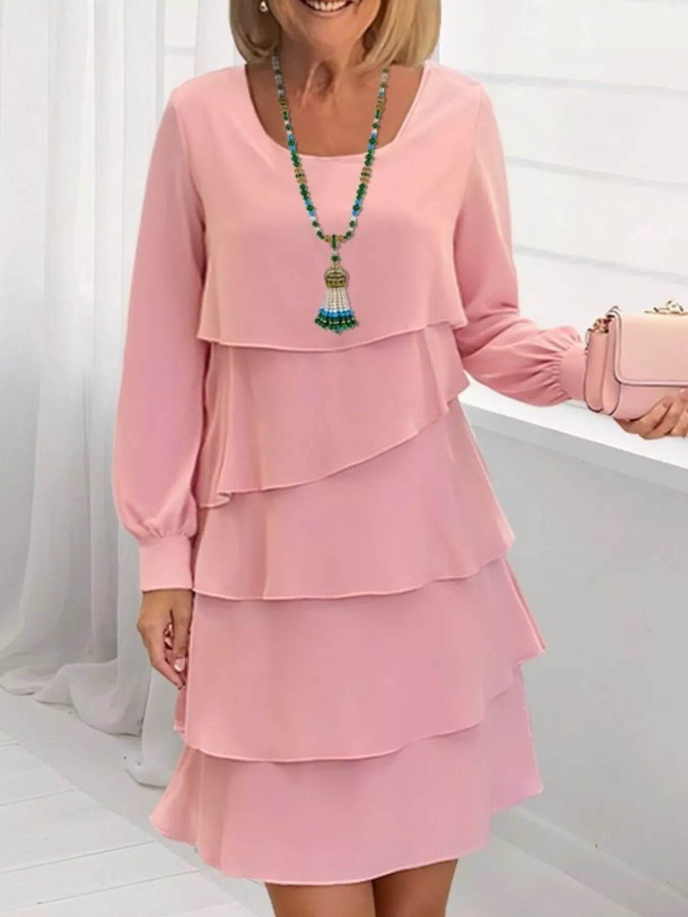 Full Size Layered Long Sleeve Mini Dress Plus Size - IntuitiveEncBoutique