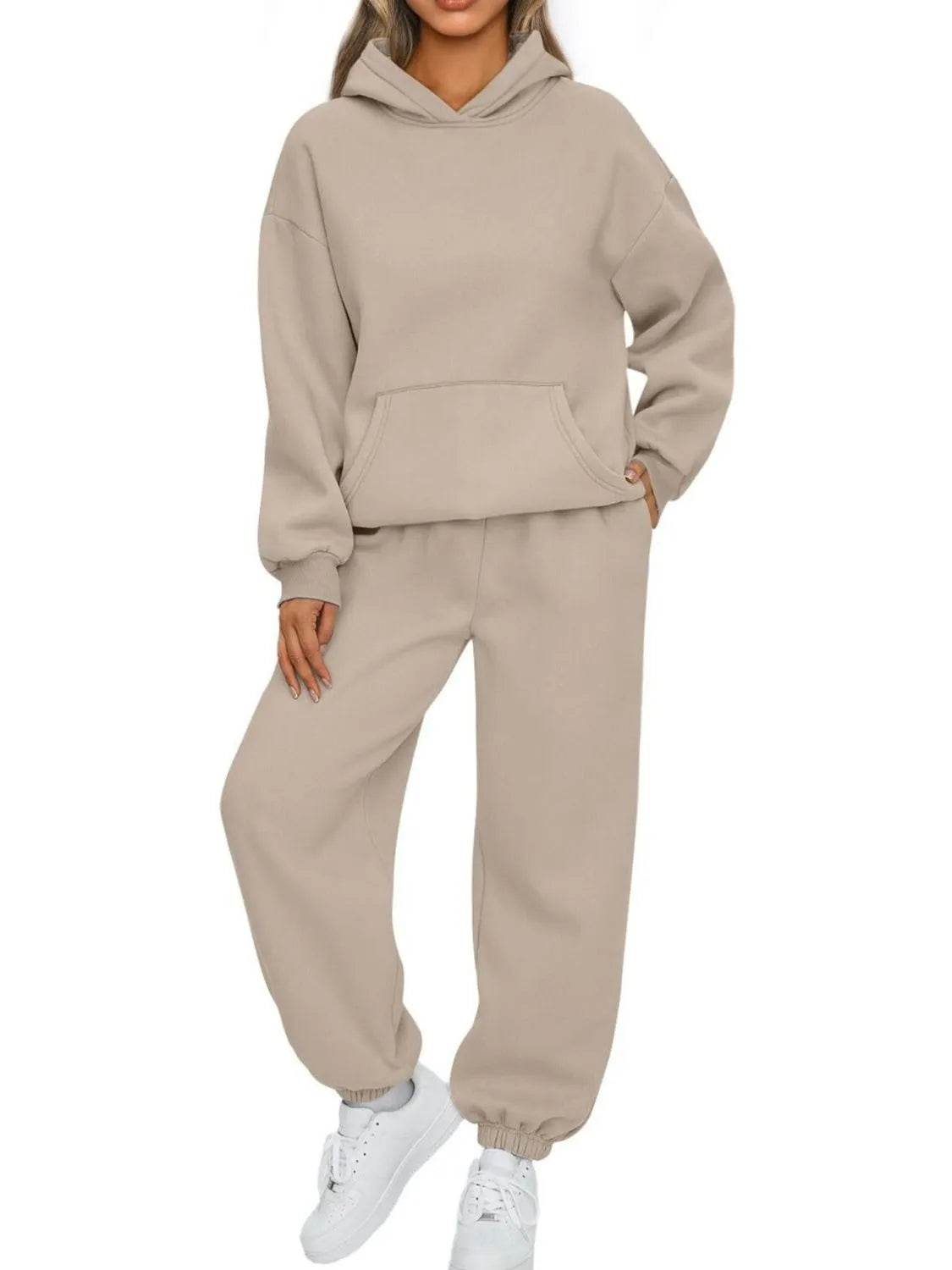 Full Size Kangaroo Pocket Hoodie and Joggers Set Plus Size - IntuitiveEncBoutique
