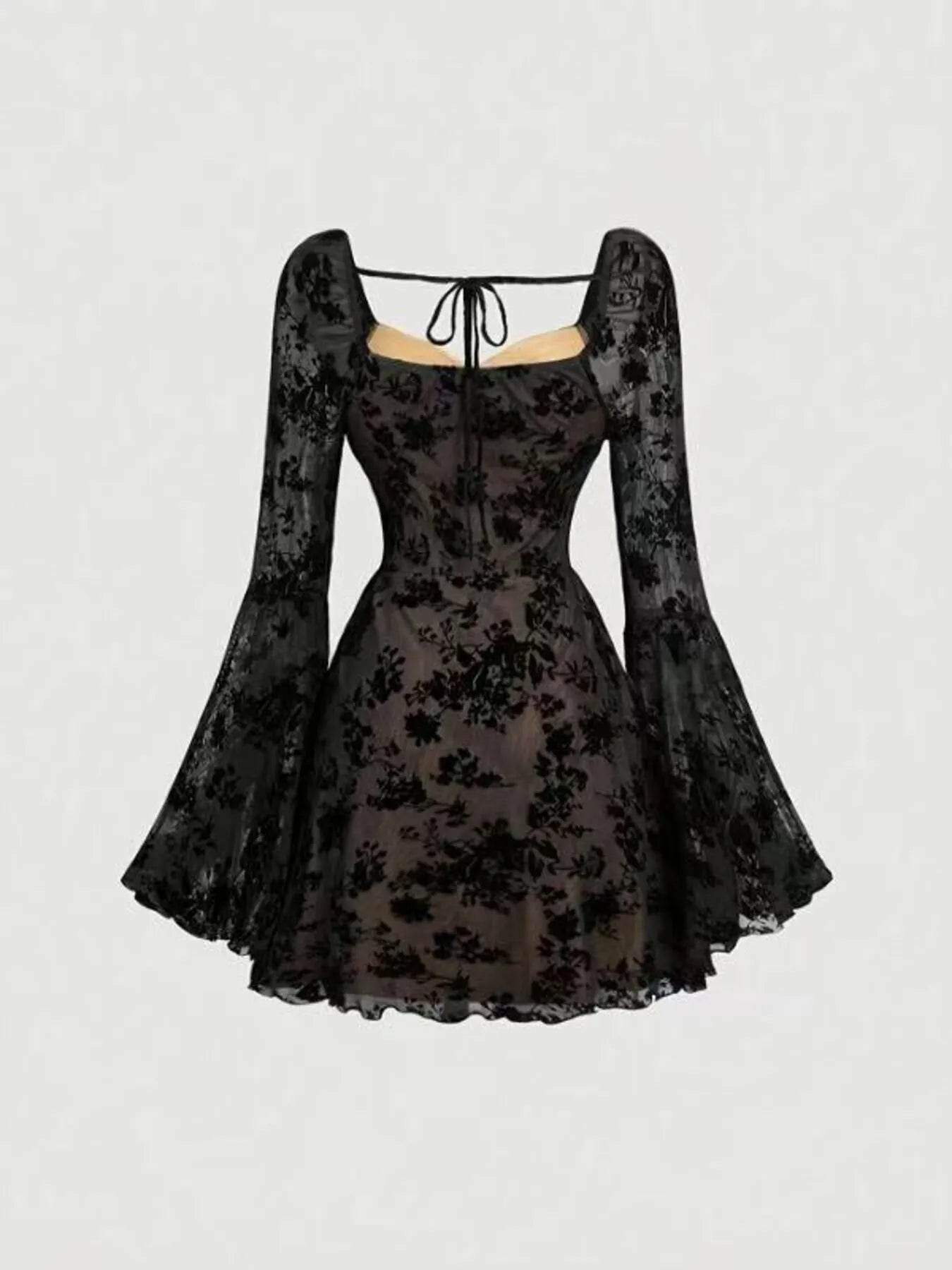 Lace Flare Sleeve Mini Dress - IntuitiveEncBoutique