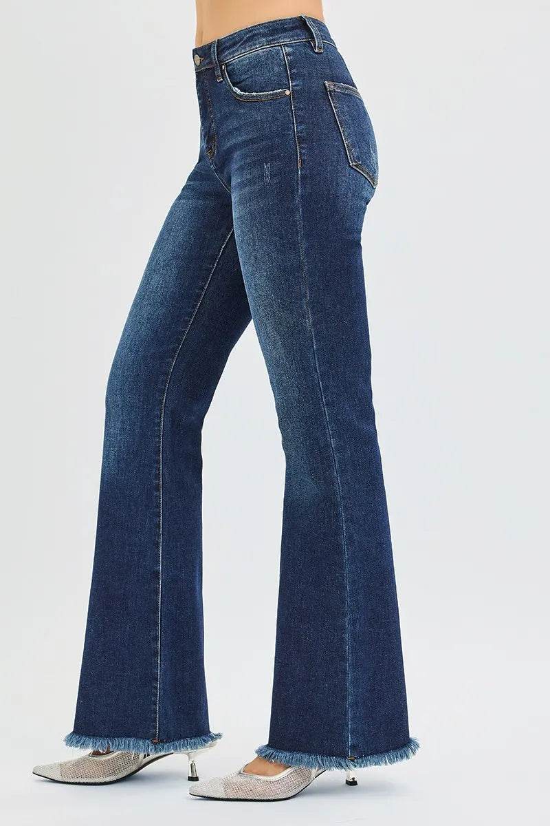 RISEN Full Size Tummy Control Mid Rise Flare Jeans Plus Size - IntuitiveEncBoutique