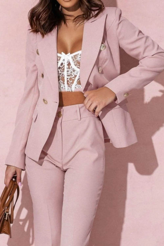 Full Size Lapel Collar Long Sleeve Blazer and Pants Set Plus Size - IntuitiveEncBoutique