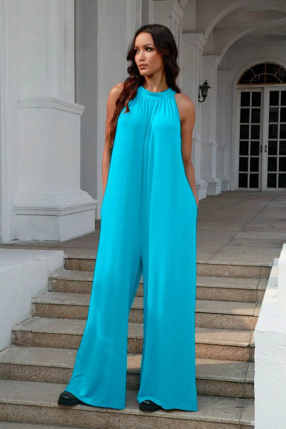 Double Take Full Size Tie Back Cutout Sleeveless Jumpsuit - IntuitiveEncBoutique