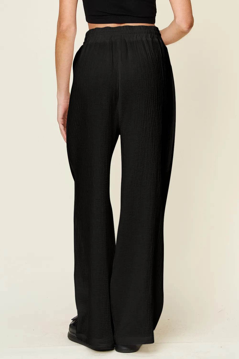 Double Take Full Size Texture Drawstring Wide Leg Pants - IntuitiveEncBoutique