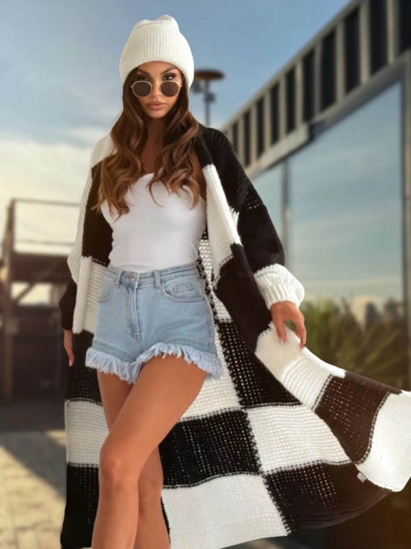 Color Block Long Sleeve Longline Cardigan Plus Size - IntuitiveEncBoutique