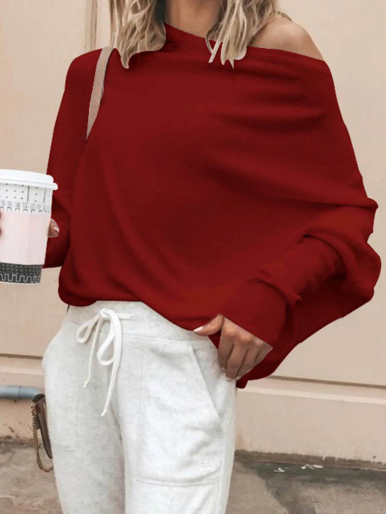Full Size Single Shoulder Ribbed Knit Top Plus Size - IntuitiveEncBoutique