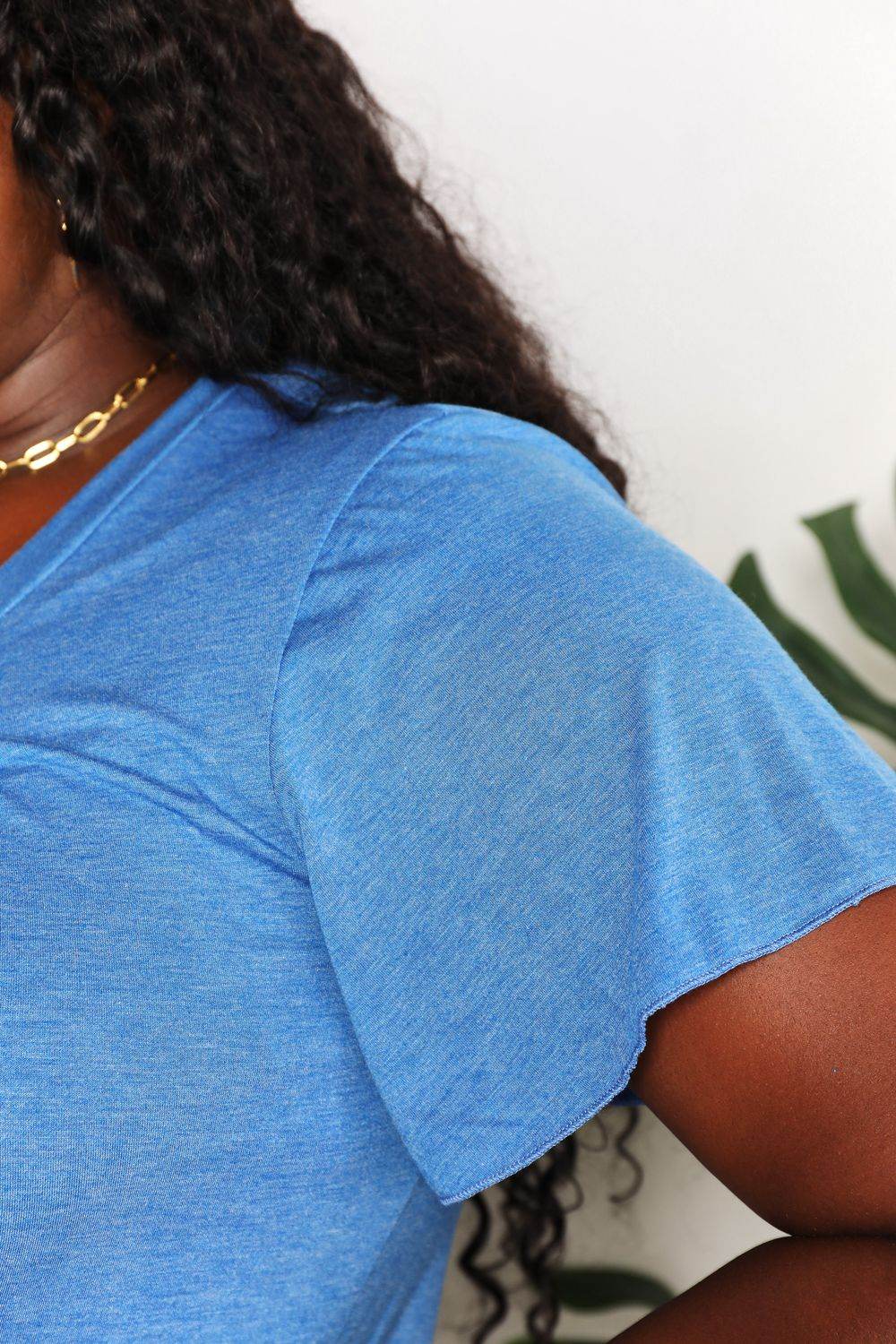 Double Take Ruched V-Neck Short Sleeve T-Shirt - IntuitiveEncBoutique