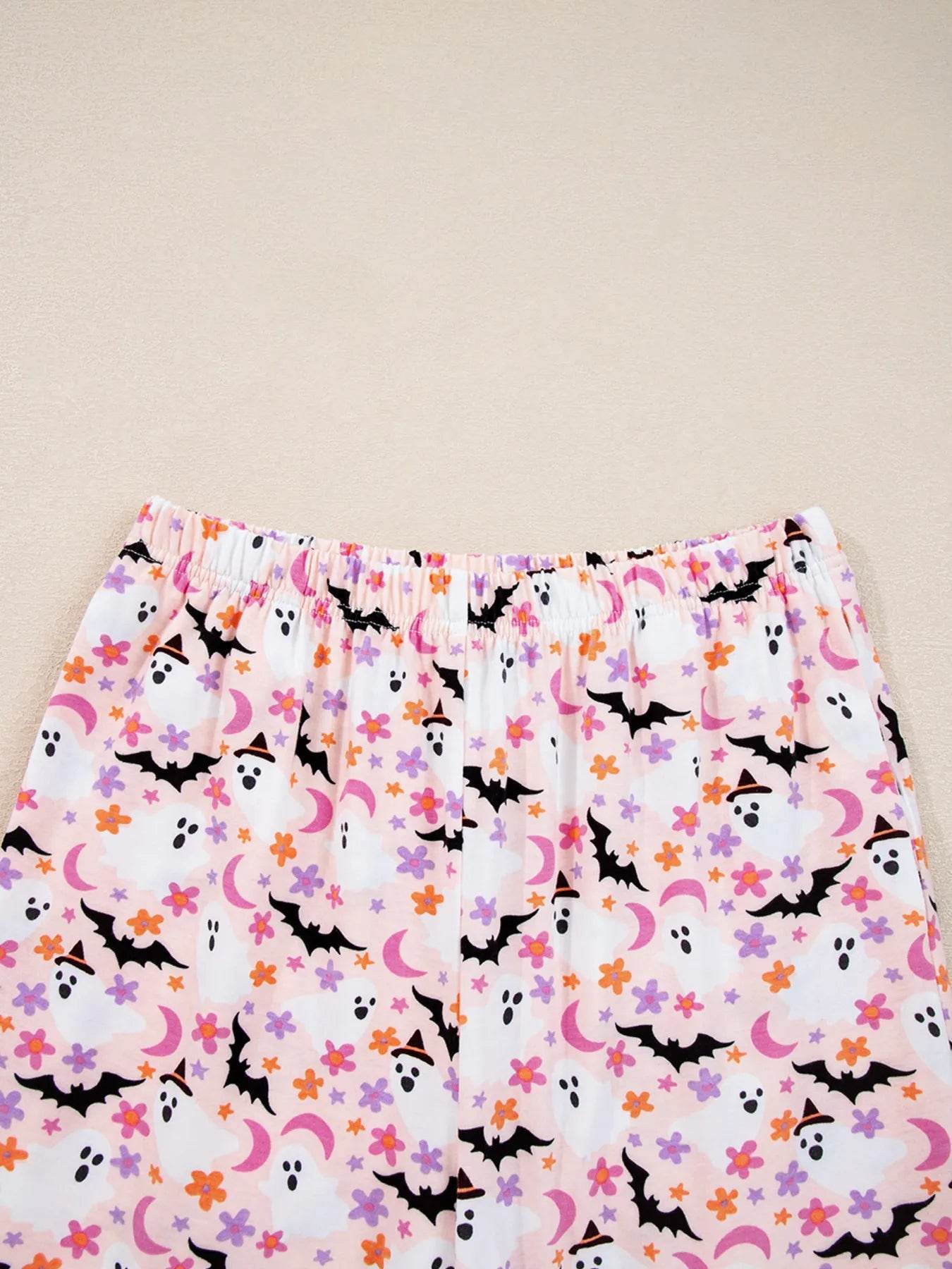 Halloween Ghost Print Button Up Top and Pants Lounge Set - IntuitiveEncBoutique