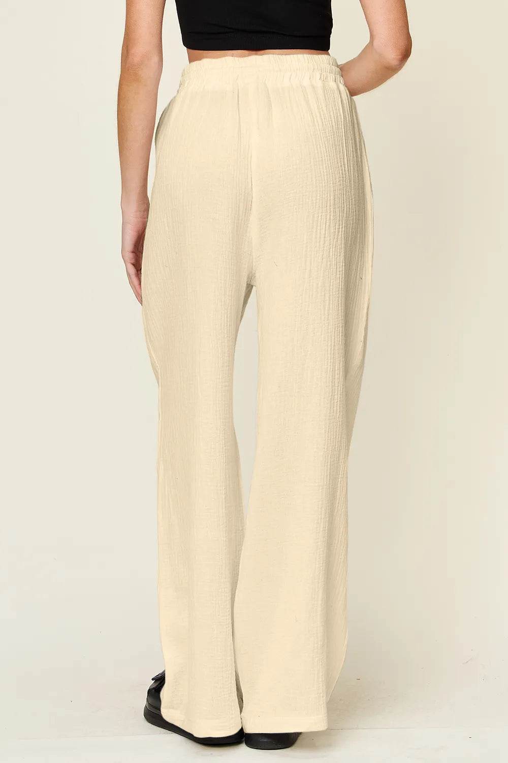 Double Take Full Size Texture Drawstring Wide Leg Pants - IntuitiveEncBoutique