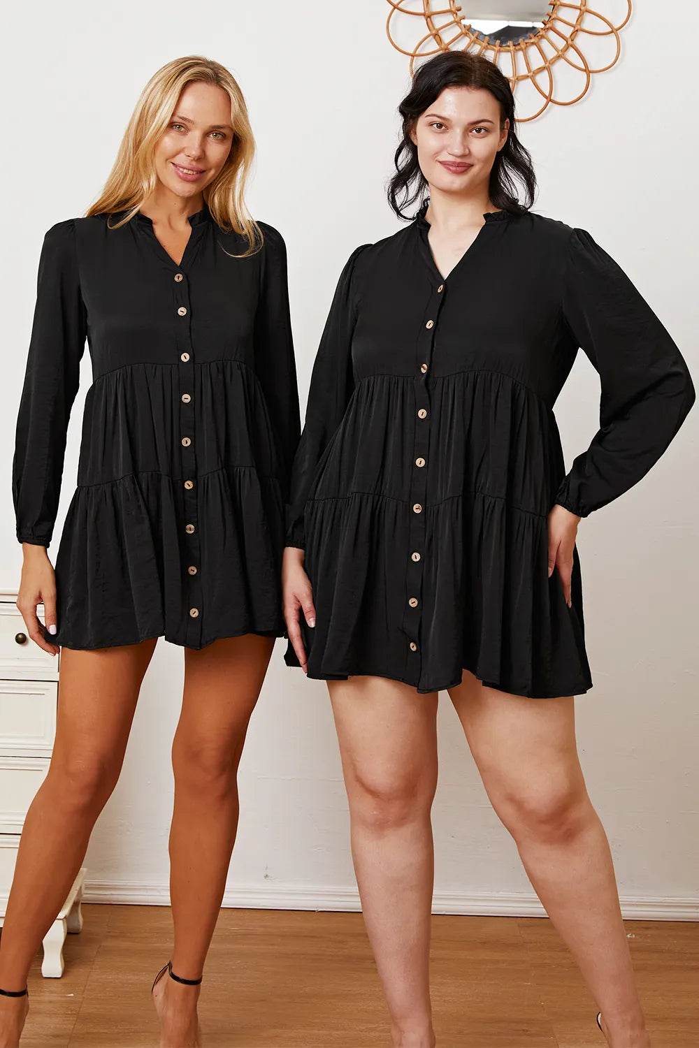 Ruffled Button Up Long Sleeve Tiered Shirt - IntuitiveEncBoutique