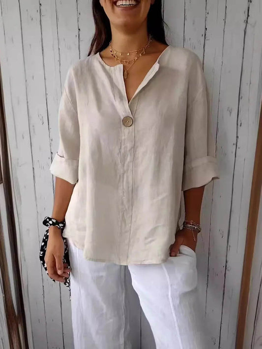 Full Size Casual Notched Drop Shoulder Blouse Plus Size - IntuitiveEncBoutique
